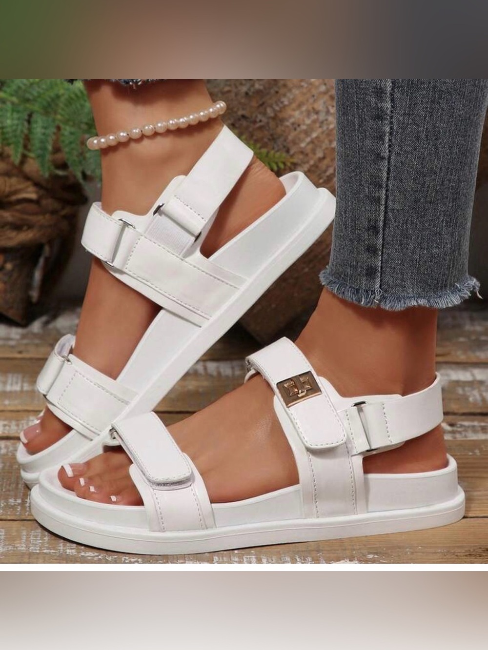 White cream Women's Comfort Strap Sandals